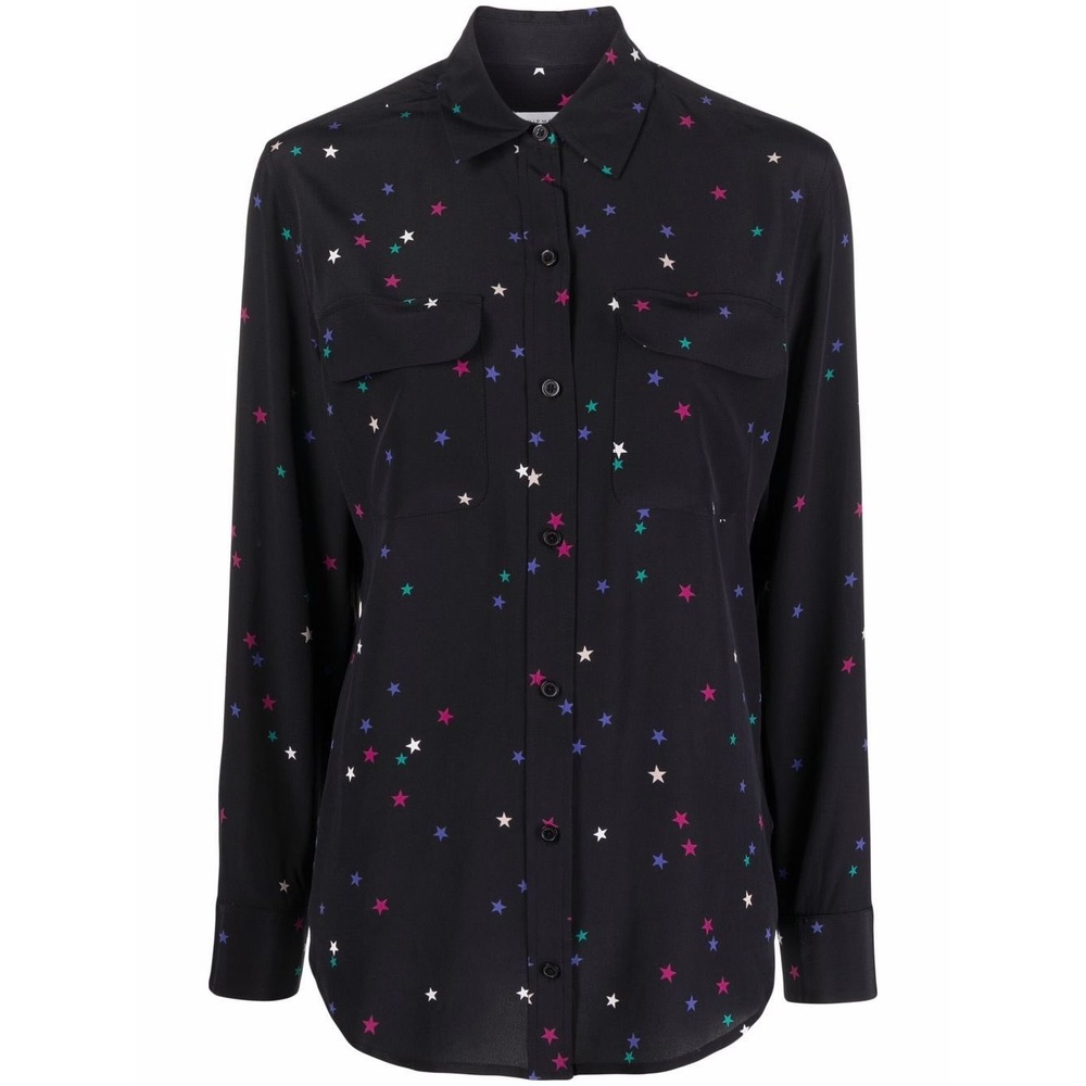 Equipment Femme Star Print Long Sleeved Shirt Silk Blouse Sz XXL Black Chic Sexy